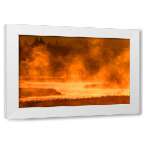 Madison River at sunrise-Yellowstone National Park-Wyoming White Modern Wood Framed Art Print by Jones, Adam
