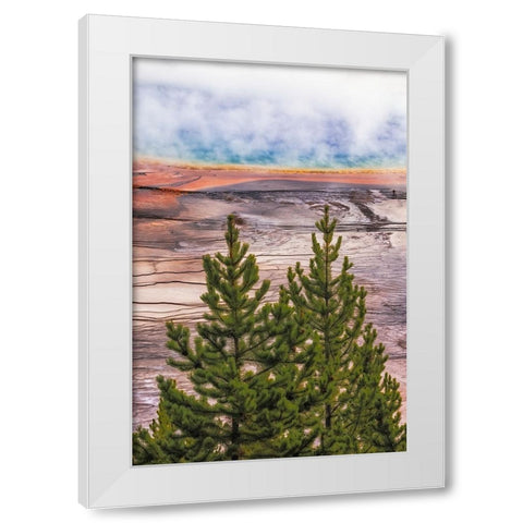 Elevated view of Grand Prismatic spring and colorful bacterial mat-Yellowstone National Park White Modern Wood Framed Art Print by Jones, Adam