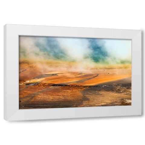 Elevated view of Grand Prismatic spring and colorful bacterial mat-Yellowstone National Park White Modern Wood Framed Art Print by Jones, Adam