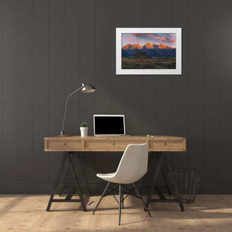 Historical Moulton barn at sunrise-Grand Teton National Park-Wyoming White Modern Wood Framed Art Print by Jones, Adam