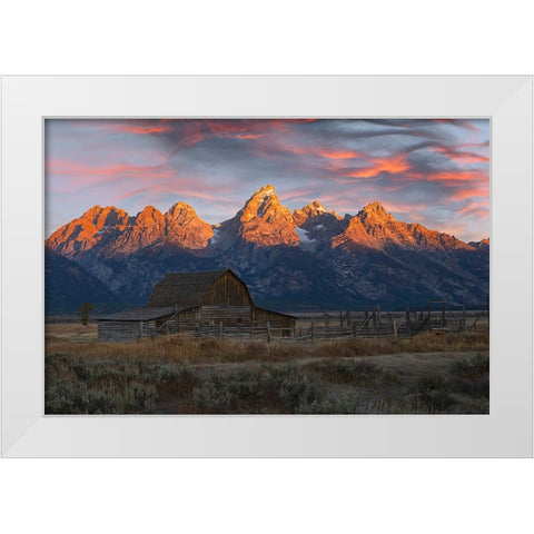 Historical Moulton barn at sunrise-Grand Teton National Park-Wyoming White Modern Wood Framed Art Print by Jones, Adam
