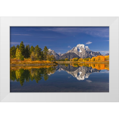 Autumn view of Mount Moran and Snake River-Grand Teton National Park-Wyoming White Modern Wood Framed Art Print by Jones, Adam