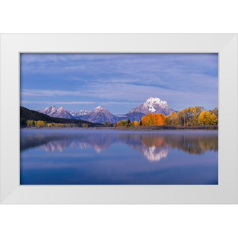 Autumn view of Mount Moran and Snake River-Grand Teton National Park-Wyoming White Modern Wood Framed Art Print by Jones, Adam