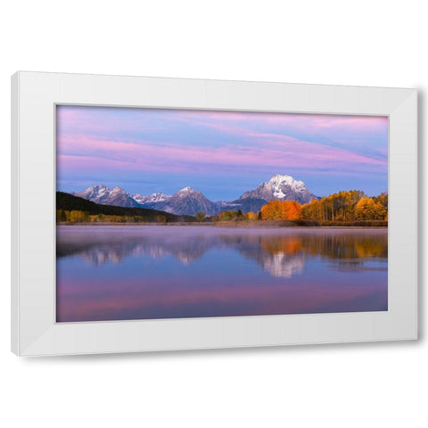 Autumn view of Mount Moran and Snake River-Grand Teton National Park-Wyoming White Modern Wood Framed Art Print by Jones, Adam