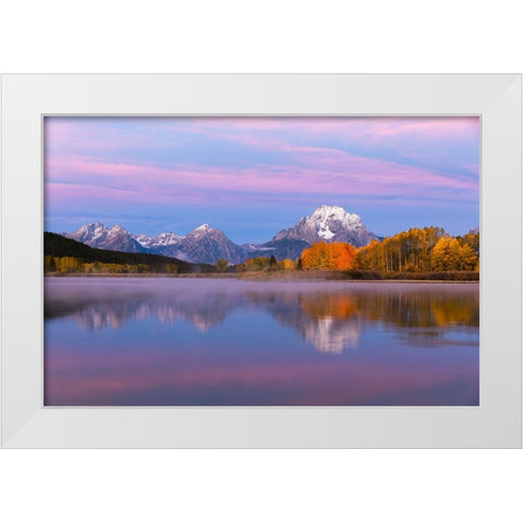 Autumn view of Mount Moran and Snake River-Grand Teton National Park-Wyoming White Modern Wood Framed Art Print by Jones, Adam