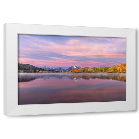 Autumn view of Mount Moran and Snake River-Grand Teton National Park-Wyoming White Modern Wood Framed Art Print by Jones, Adam