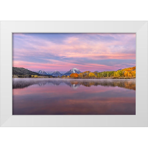 Autumn view of Mount Moran and Snake River-Grand Teton National Park-Wyoming White Modern Wood Framed Art Print by Jones, Adam