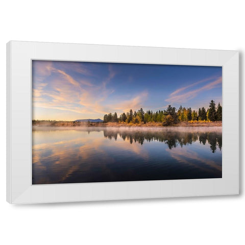Tranquil autumn scene along Snake River-Grand Teton National Park-Wyoming White Modern Wood Framed Art Print by Jones, Adam