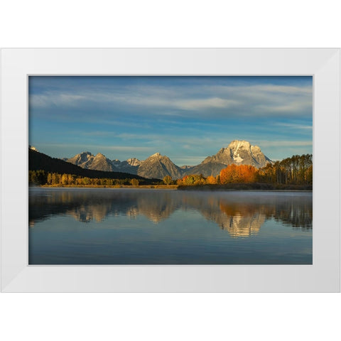 Autumn view of Mount Moran and Snake River-Grand Teton National Park-Wyoming White Modern Wood Framed Art Print by Jones, Adam
