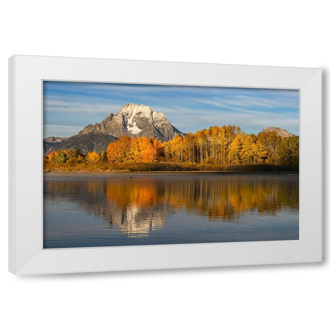 Autumn view of Mount Moran and Snake River-Grand Teton National Park-Wyoming White Modern Wood Framed Art Print by Jones, Adam