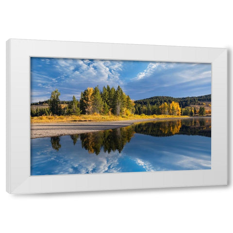 Tranquil autumn scene along Snake River-Grand Teton National Park-Wyoming White Modern Wood Framed Art Print by Jones, Adam