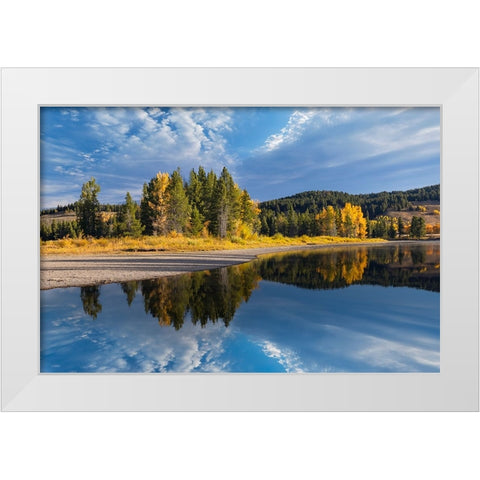 Tranquil autumn scene along Snake River-Grand Teton National Park-Wyoming White Modern Wood Framed Art Print by Jones, Adam