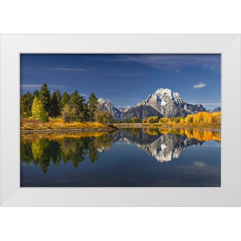 Autumn view of Mount Moran and Snake River-Grand Teton National Park-Wyoming White Modern Wood Framed Art Print by Jones, Adam