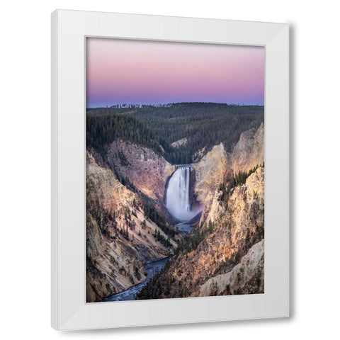 Lower Falls and colorful canyon walls of hydrothermally altered rhyolite White Modern Wood Framed Art Print by Jones, Adam