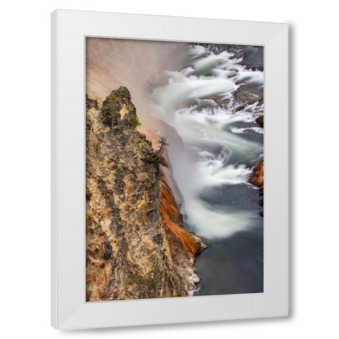 Turbulent water below Lower Falls-Grand Canyon of the Yellowstone-Yellowstone National Park-Wyoming White Modern Wood Framed Art Print by Jones, Adam