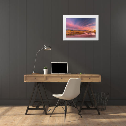 Golden cottonwood and aspen trees at sunset Gros Ventre River-Grand Teton National Park-Wyoming White Modern Wood Framed Art Print by Jones, Adam