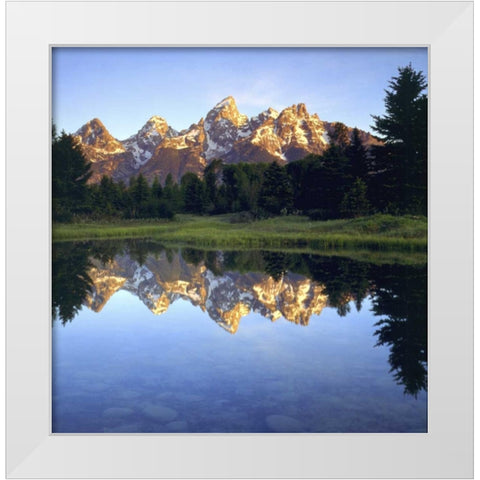 WY, Grand Tetons reflect in the Snake River White Modern Wood Framed Art Print by Talbot Frank, Christopher