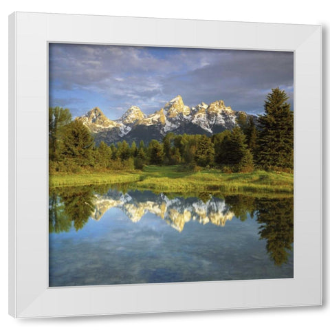 WY, Grand Tetons reflecting in the Snake River White Modern Wood Framed Art Print by Talbot Frank, Christopher