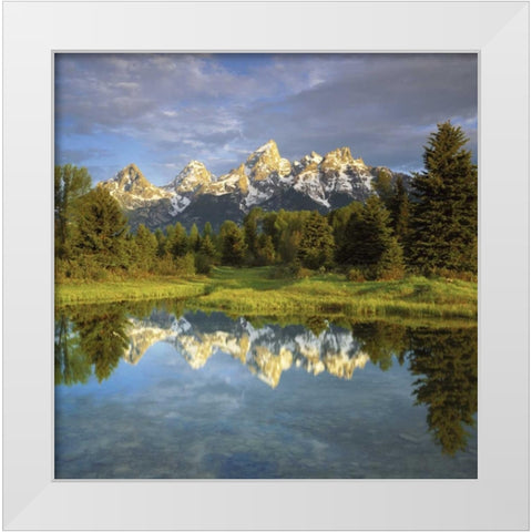WY, Grand Tetons reflecting in the Snake River White Modern Wood Framed Art Print by Talbot Frank, Christopher