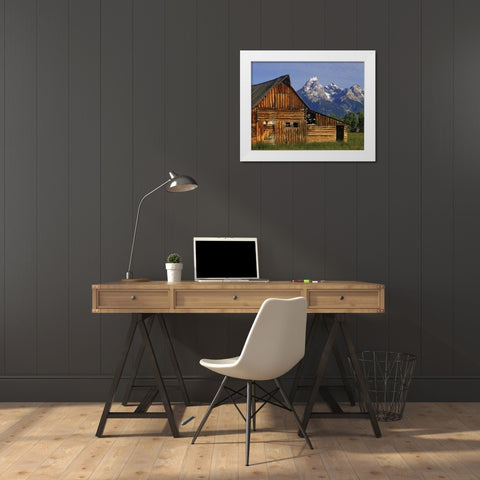 WY, Grand Tetons A weathered wooden barn White Modern Wood Framed Art Print by Flaherty, Dennis