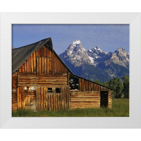 WY, Grand Tetons A weathered wooden barn White Modern Wood Framed Art Print by Flaherty, Dennis