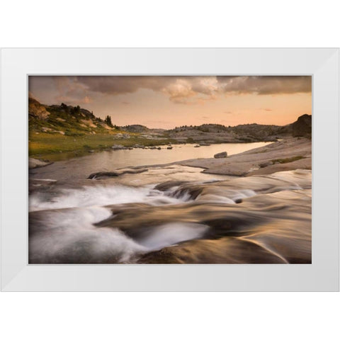 WY, Bridger NF Sunset on rapids and stream White Modern Wood Framed Art Print by Paulson, Don