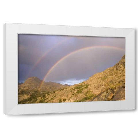 WY, Bridger Wilderness Double rainbow over peak White Modern Wood Framed Art Print by Paulson, Don