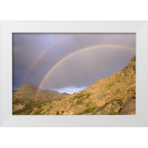 WY, Bridger Wilderness Double rainbow over peak White Modern Wood Framed Art Print by Paulson, Don