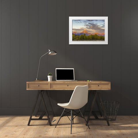 WY Mount Moran and Teton Range at sunrise White Modern Wood Framed Art Print by Paulson, Don