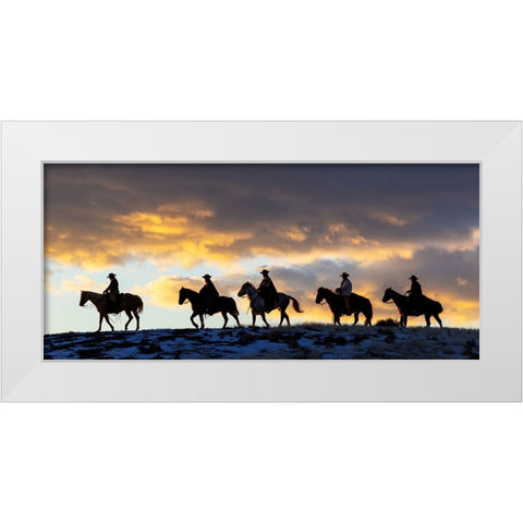 USA- Shell- Wyoming. Hideout Ranch cowboys and cowgirls White Modern Wood Framed Art Print by Gulin, Darrell