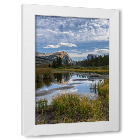 USA-Wyoming-White Rock Mountain and Squaretop Peak above Green River wetland-Wind River Mountains White Modern Wood Framed Art Print by Garber, Howie