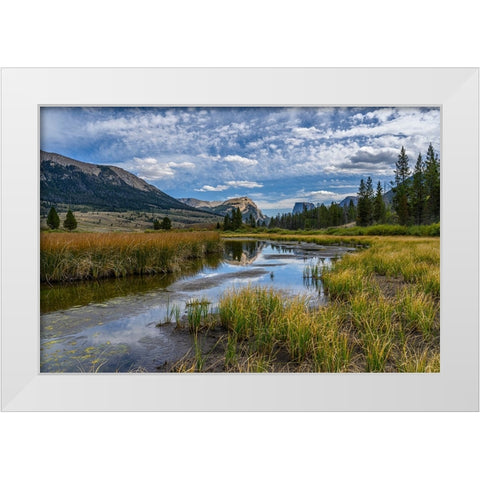 USA-Wyoming-White Rock Mountain and Squaretop Peak above Green River wetland White Modern Wood Framed Art Print by Garber, Howie