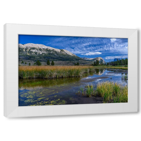 USA-Wyoming-White Rock Mountain and Squaretop Peak above Green River wetland White Modern Wood Framed Art Print by Garber, Howie