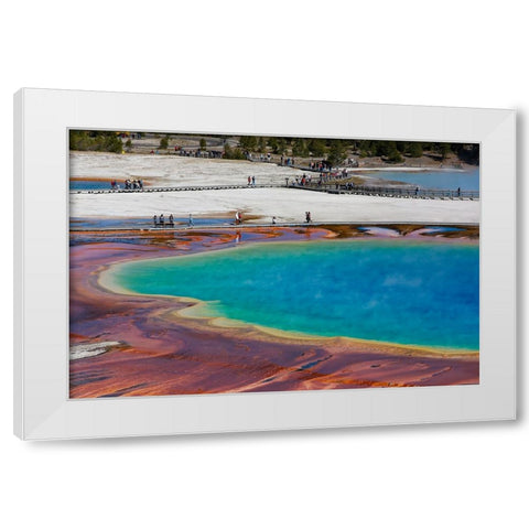 Yellowstone National Park-USA-Wyoming Grand Prismatic Spring with tourist White Modern Wood Framed Art Print by Sienda, Jolly