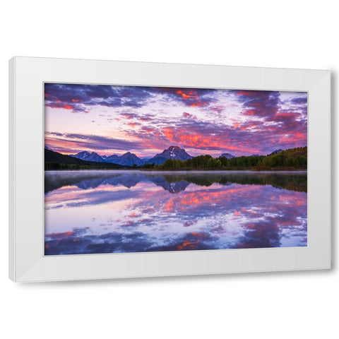 Dawn light over the Tetons from Oxbow Bend-Grand Teton National Park-Wyoming-USA White Modern Wood Framed Art Print by Bishop, Russ