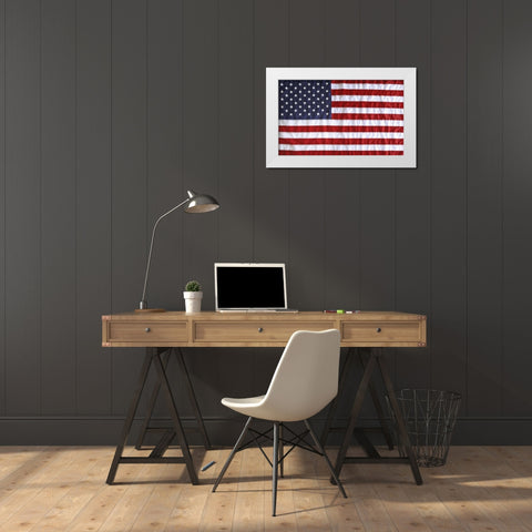 Digital manipulation of stars in American flag White Modern Wood Framed Art Print by Flaherty, Dennis