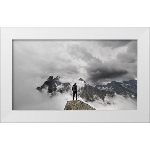 In The Clouds White Modern Wood Framed Art Print by Michal