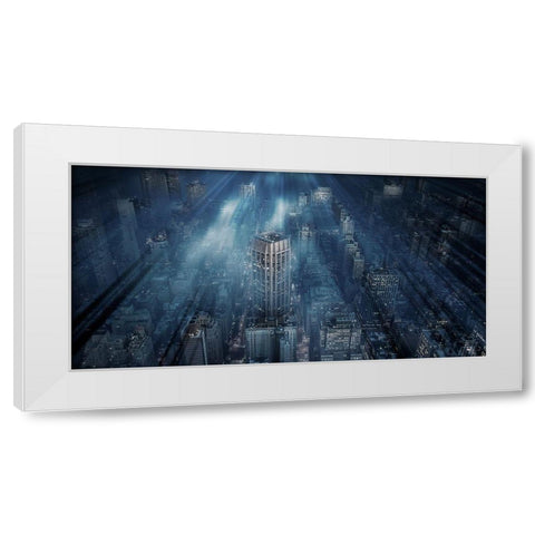 Nyc Blue Impact White Modern Wood Framed Art Print by Londal, Leif