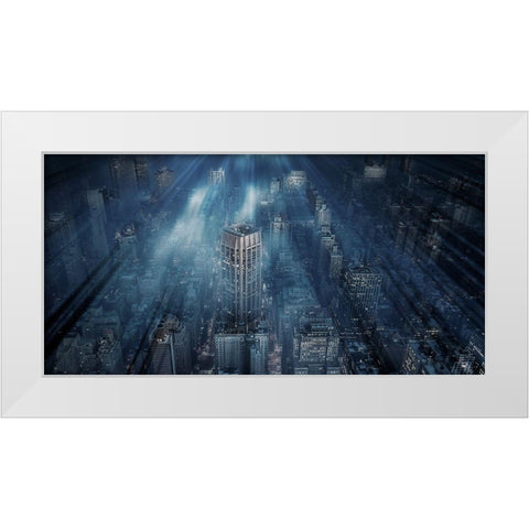 Nyc Blue Impact White Modern Wood Framed Art Print by Londal, Leif