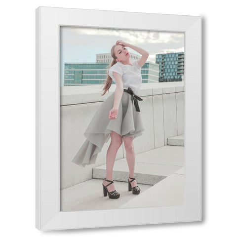 Rooftop Fashion Mood. White Modern Wood Framed Art Print by Kristiano