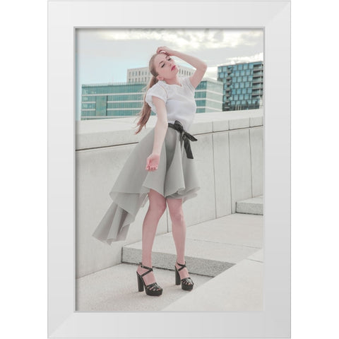 Rooftop Fashion Mood. White Modern Wood Framed Art Print by Kristiano