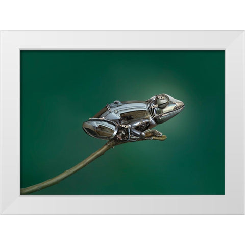Frog White Modern Wood Framed Art Print by Almawash, Sulaiman