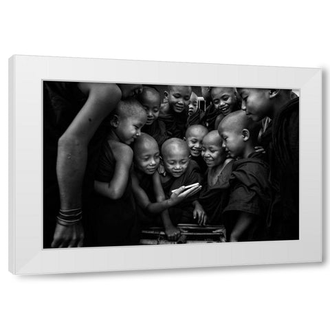 Happy Faces White Modern Wood Framed Art Print by Song, Gunarto
