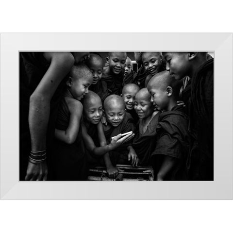 Happy Faces White Modern Wood Framed Art Print by Song, Gunarto