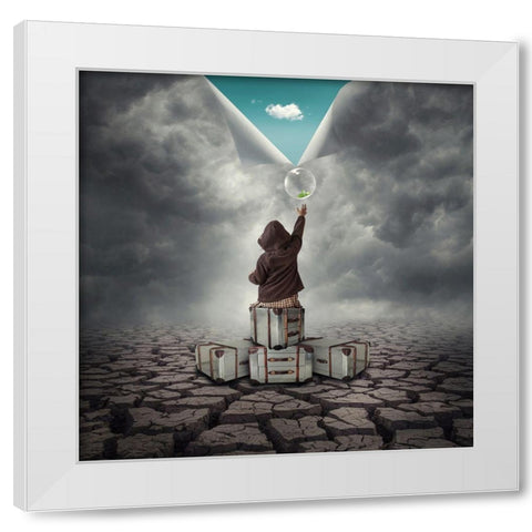 Hope White Modern Wood Framed Art Print by Hardibudi