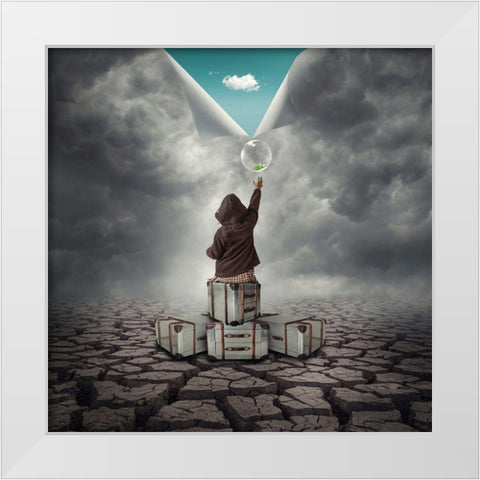 Hope White Modern Wood Framed Art Print by Hardibudi