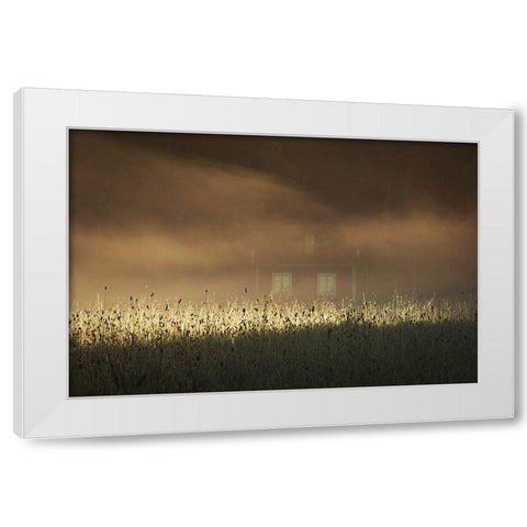 A Small Red Cottage White Modern Wood Framed Art Print by Wallberg, Allan