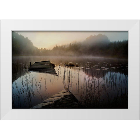 In The Misty Morning White Modern Wood Framed Art Print by Marthinussen, Willy