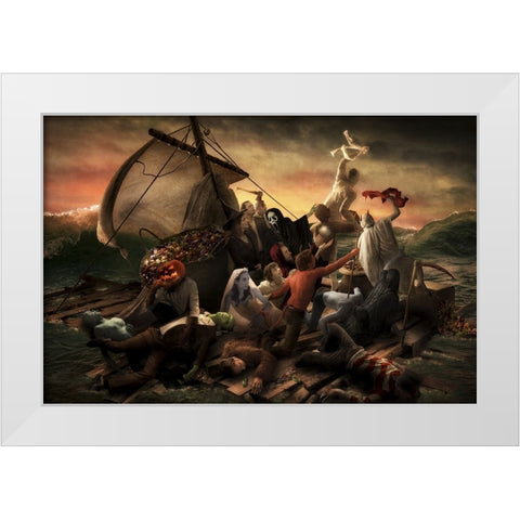 The Raft Of Halloween White Modern Wood Framed Art Print by Kiciak, Christophe