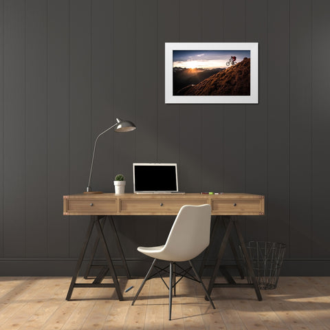 Live The Adventure White Modern Wood Framed Art Print by Bertoncelj, Sandi